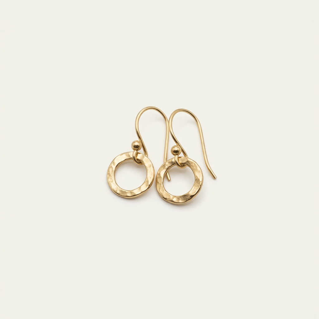 14k gold handmade hammered round earrings