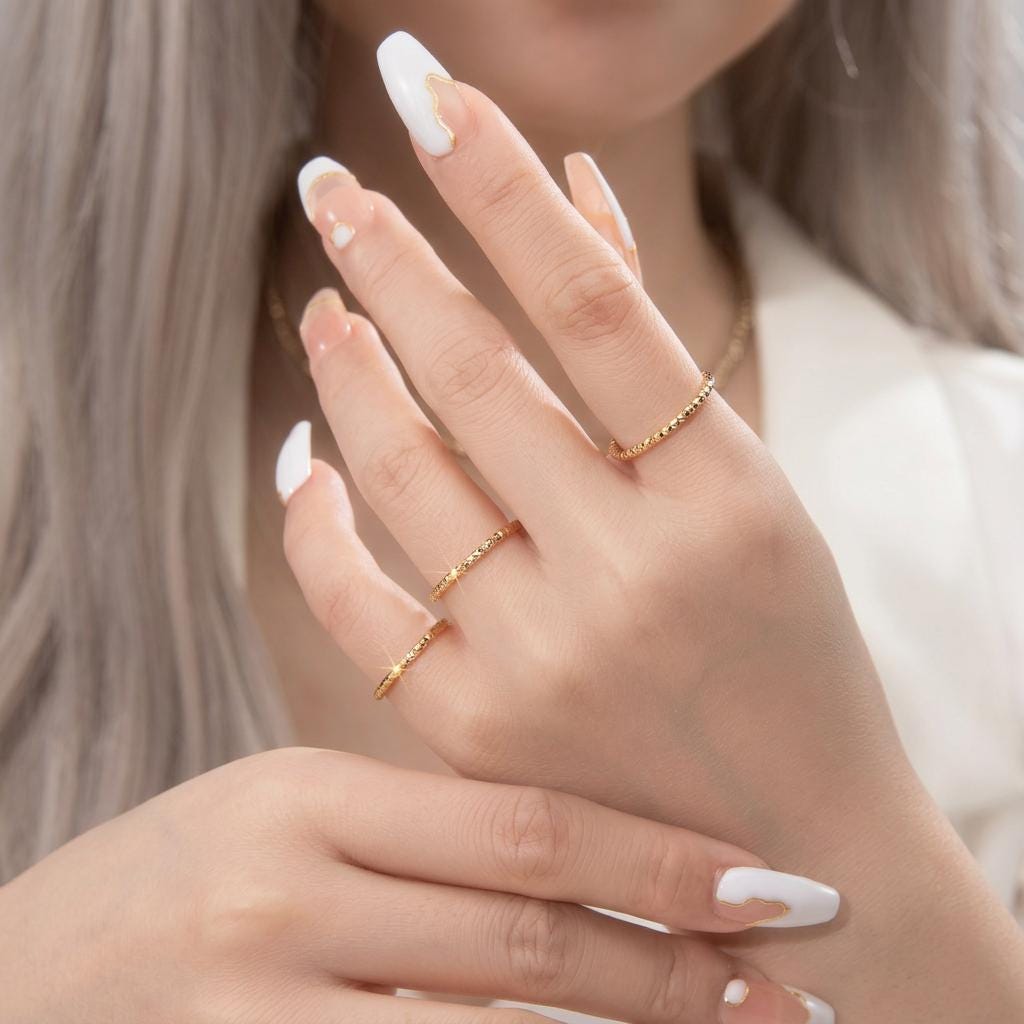 14K Solid Gold Faceted Sparkle Ring for Women