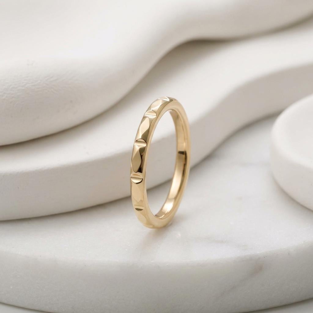 14K Solid Gold Faceted Rectangle wedding Ring