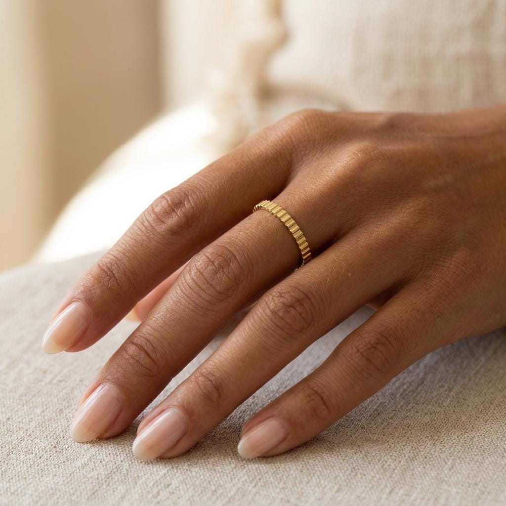 14K Solid Gold Tiny Bar Striped Ring Wedding Band