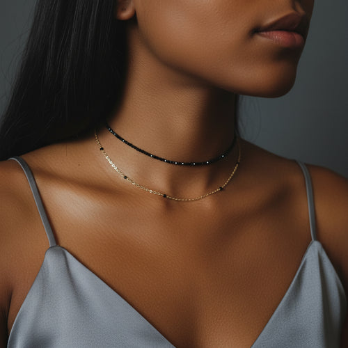 14K Gold Black Spinel Layered Necklace