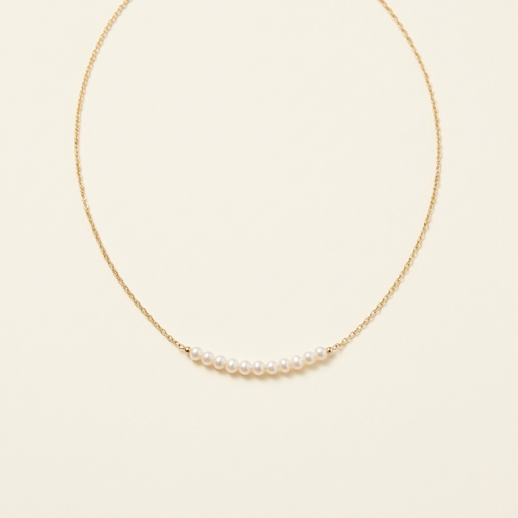 14K Gold Natural Pearl Arc Necklace