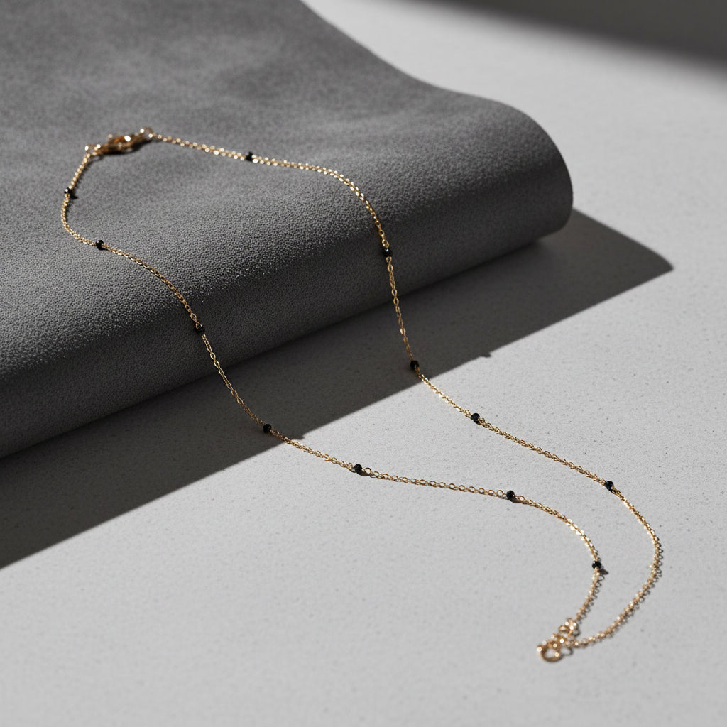14K Gold Black Spinel Necklace