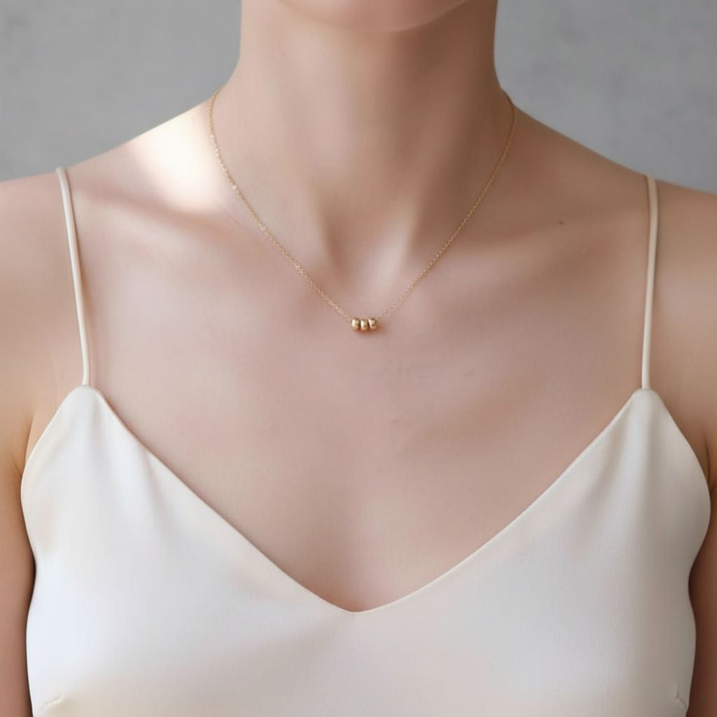 14K Gold Three Bead Necklace