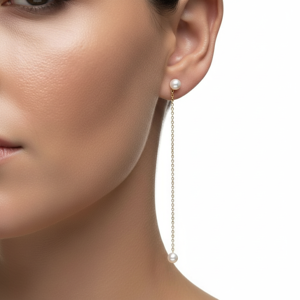 14k Gold Dainty Pearl Drop Earrings