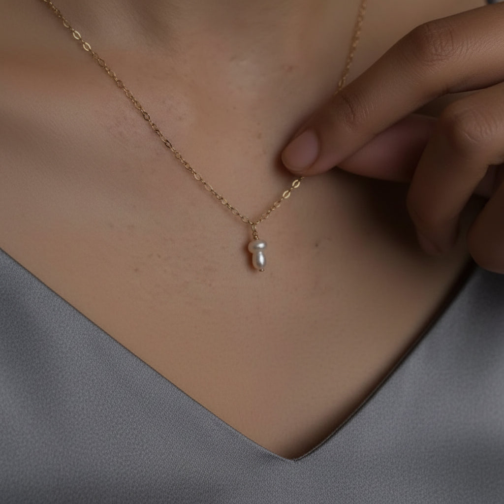 14K Gold Natural Pearl Organic Nugget Necklace Factory Direct