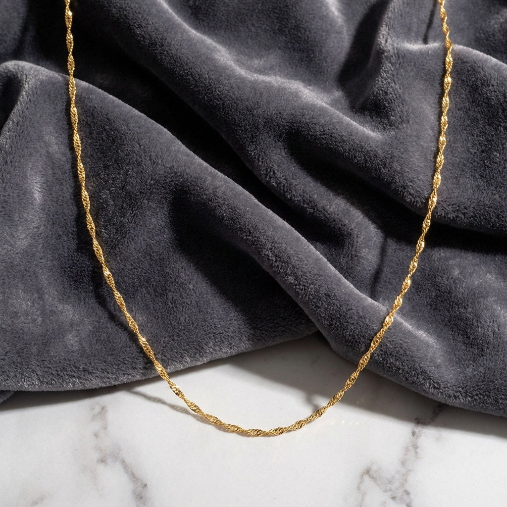 14K Gold Water Wave Ripple Necklace