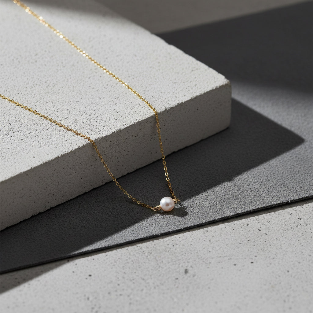 14K Gold Single Natural Pearl Necklace