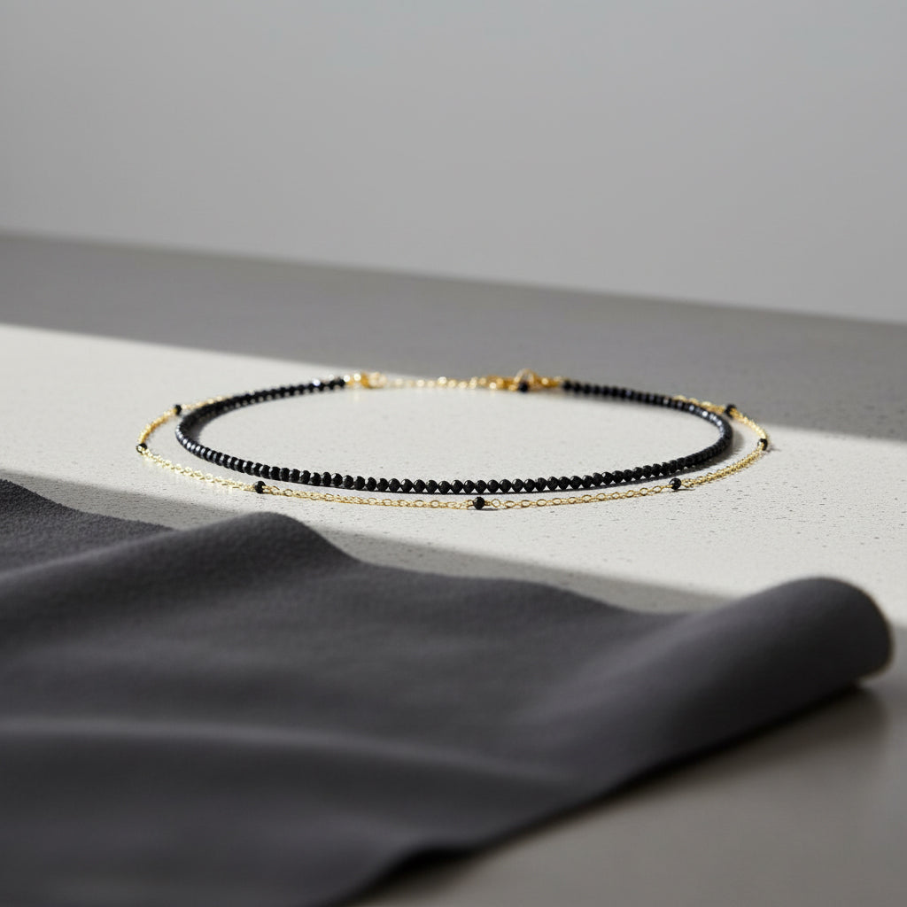 14K Gold Black Spinel Layered Necklace