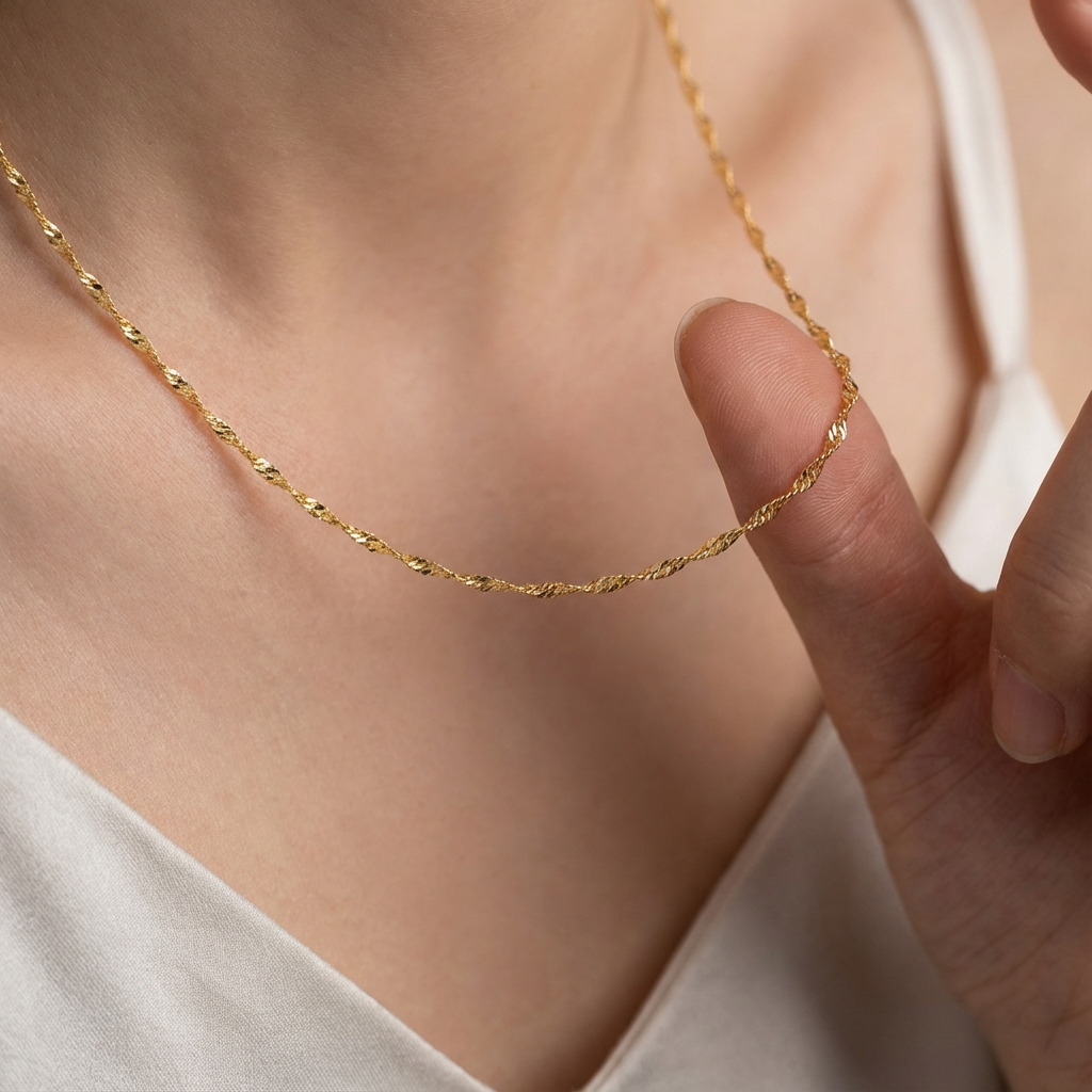 14K Gold Water Wave Ripple Necklace