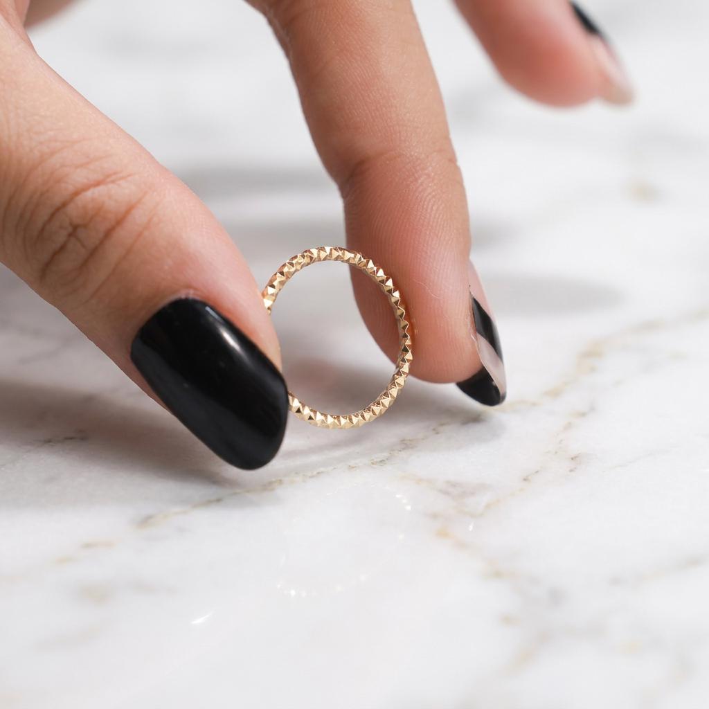 14K Solid Gold Faceted Sparkle Ring for Women