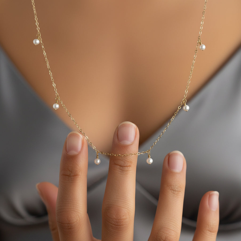 14K Gold Natural Pearl Tassel Necklace