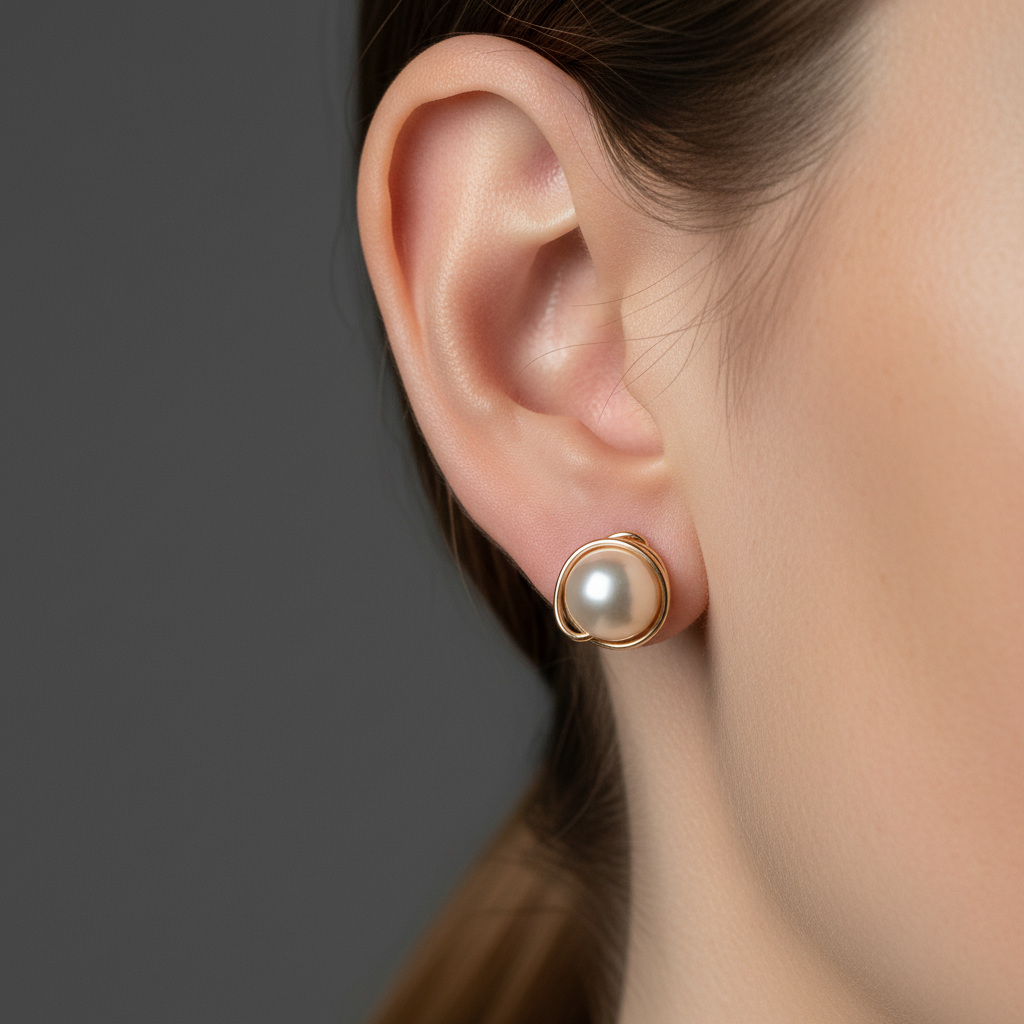 14k gold hand-wrapped natural pearl stud earrings