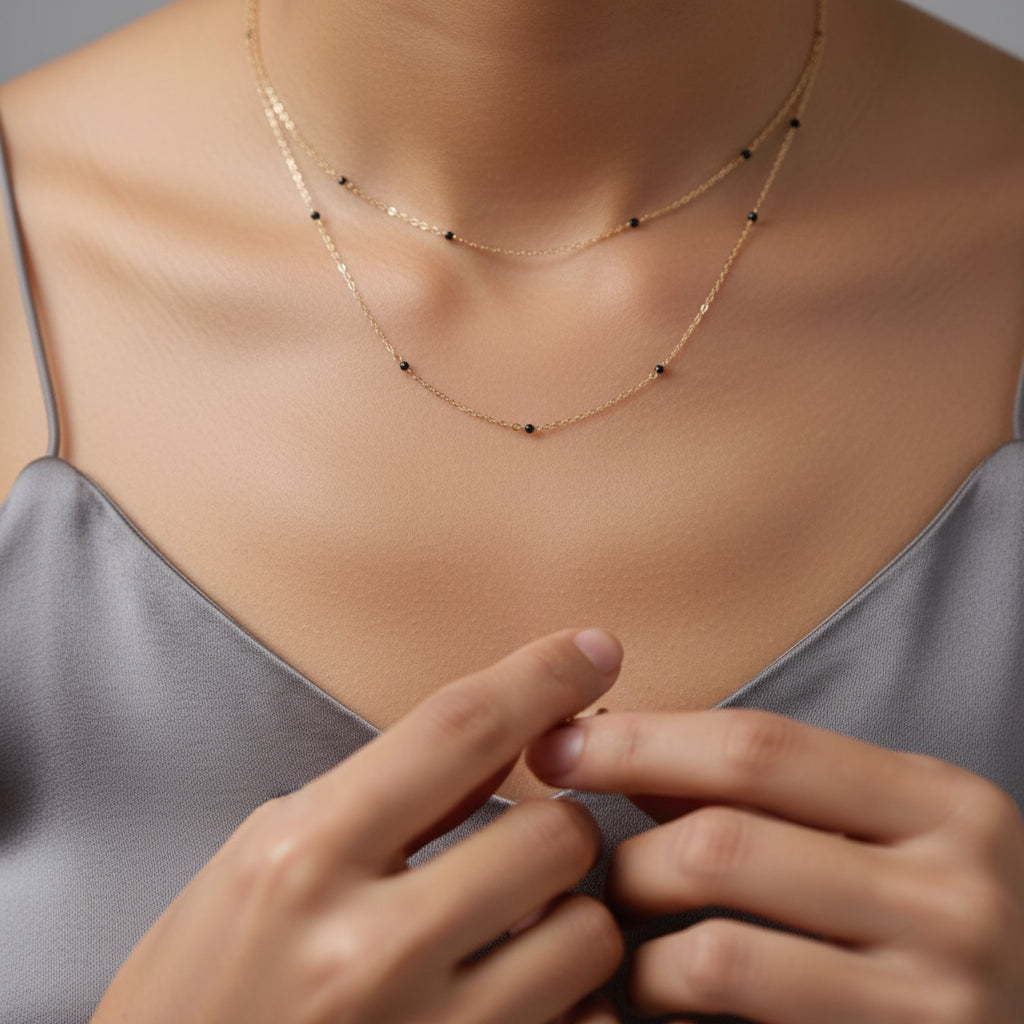 14K Gold Black Spinel Necklace