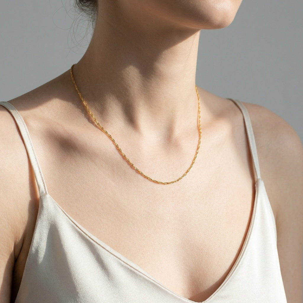 14K Gold Water Wave Ripple Necklace