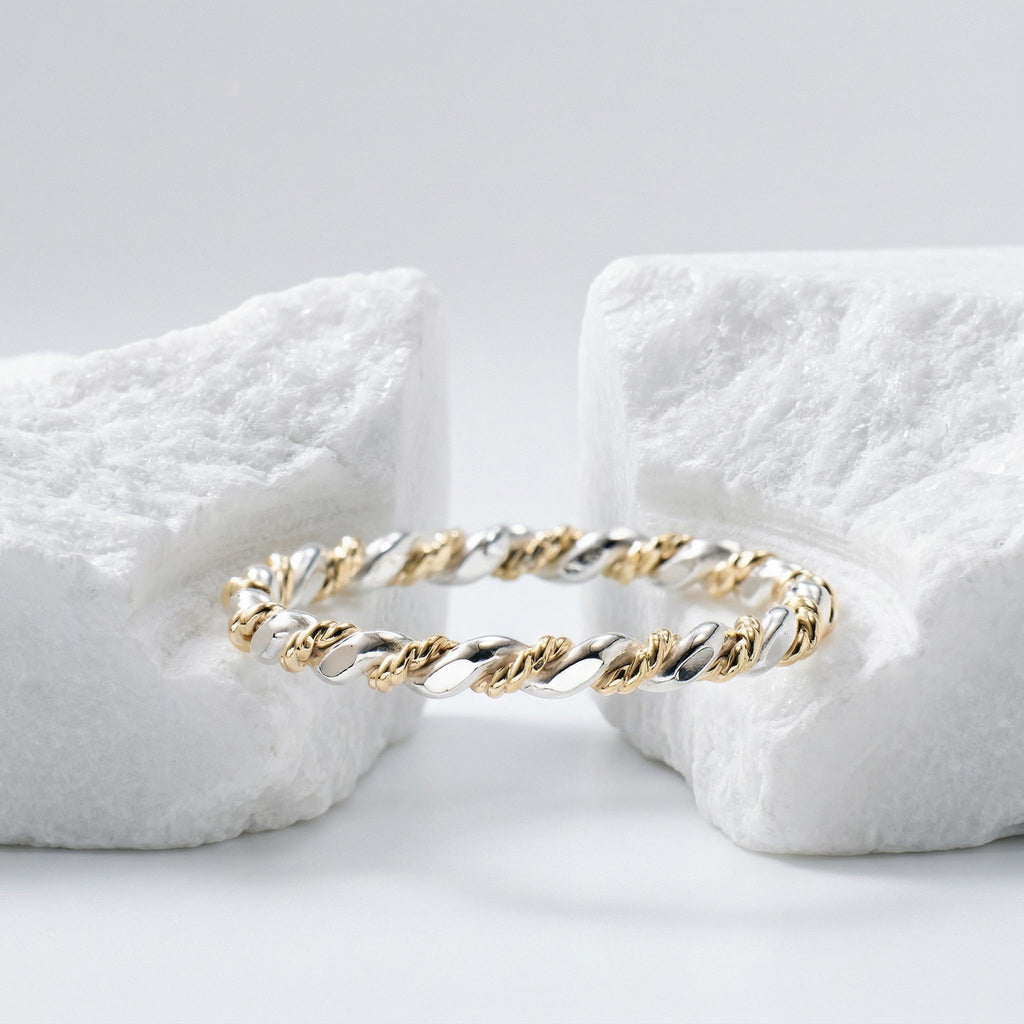 14K Solid Gold Two-Tone Shiny  Layering Ring Stackable Band