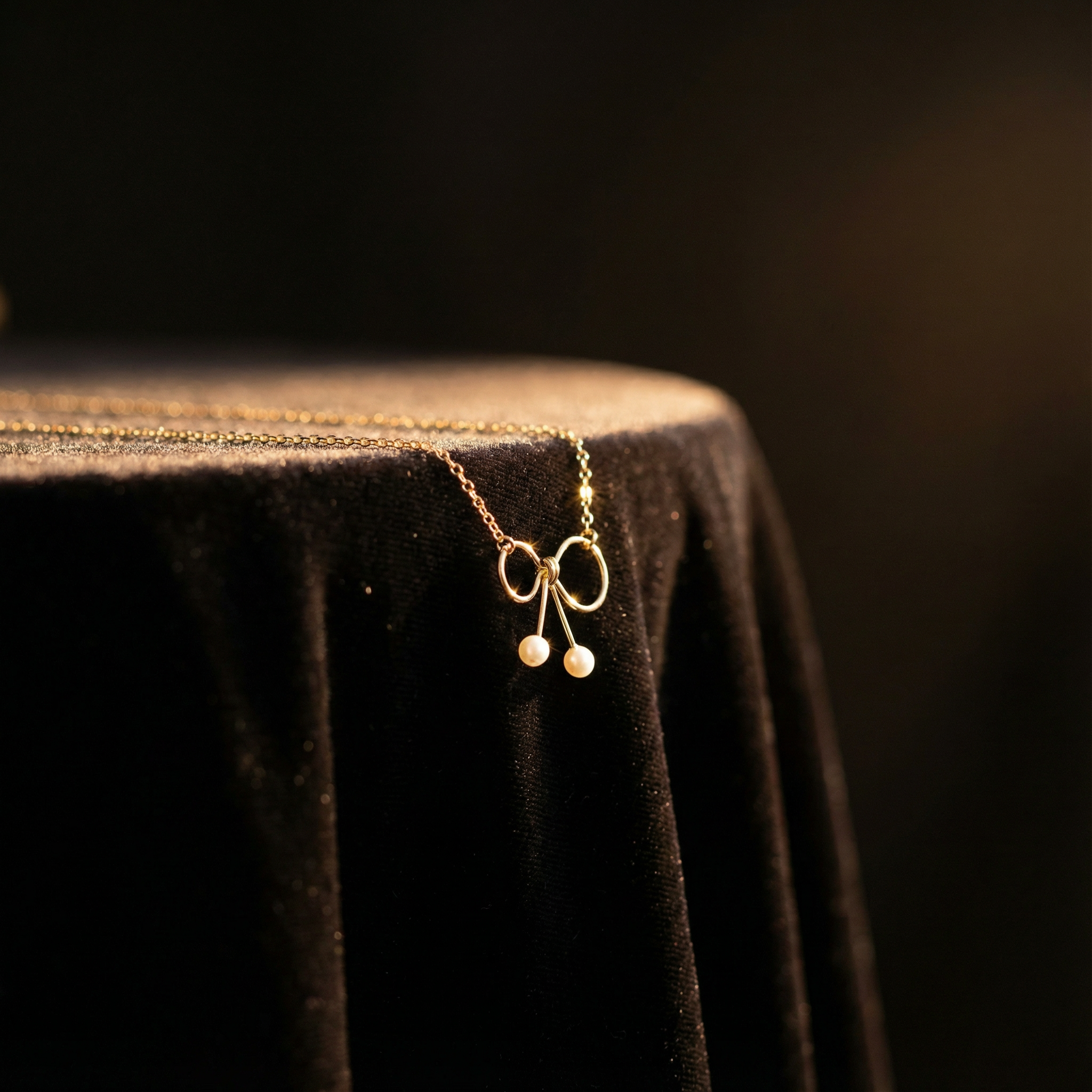 14K Gold Natural Pearl Bow Necklace