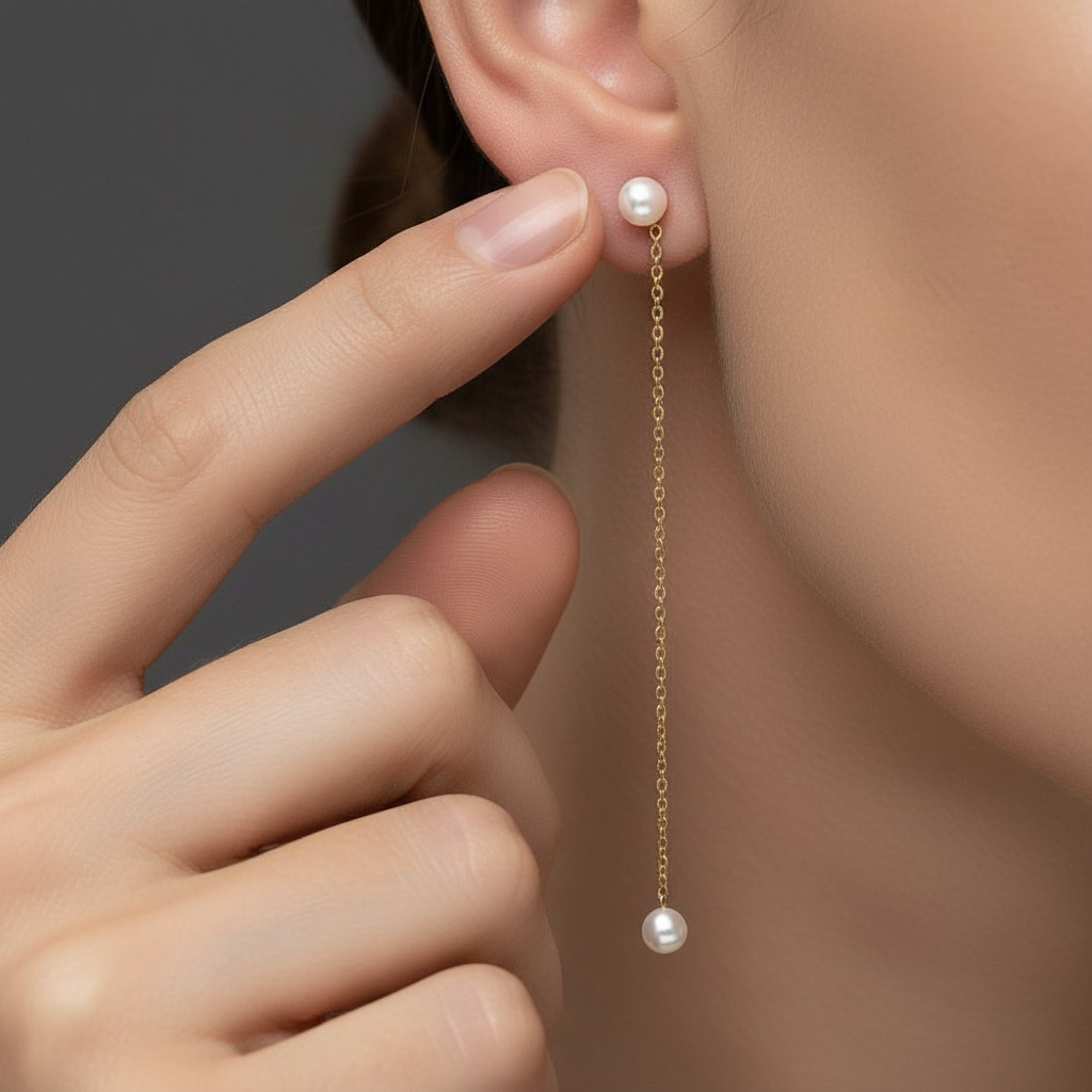 14k Gold Dainty Pearl Drop Earrings