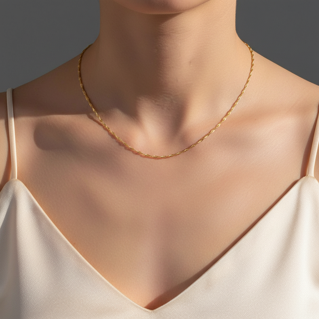 14K Gold Water Wave Ripple Necklace
