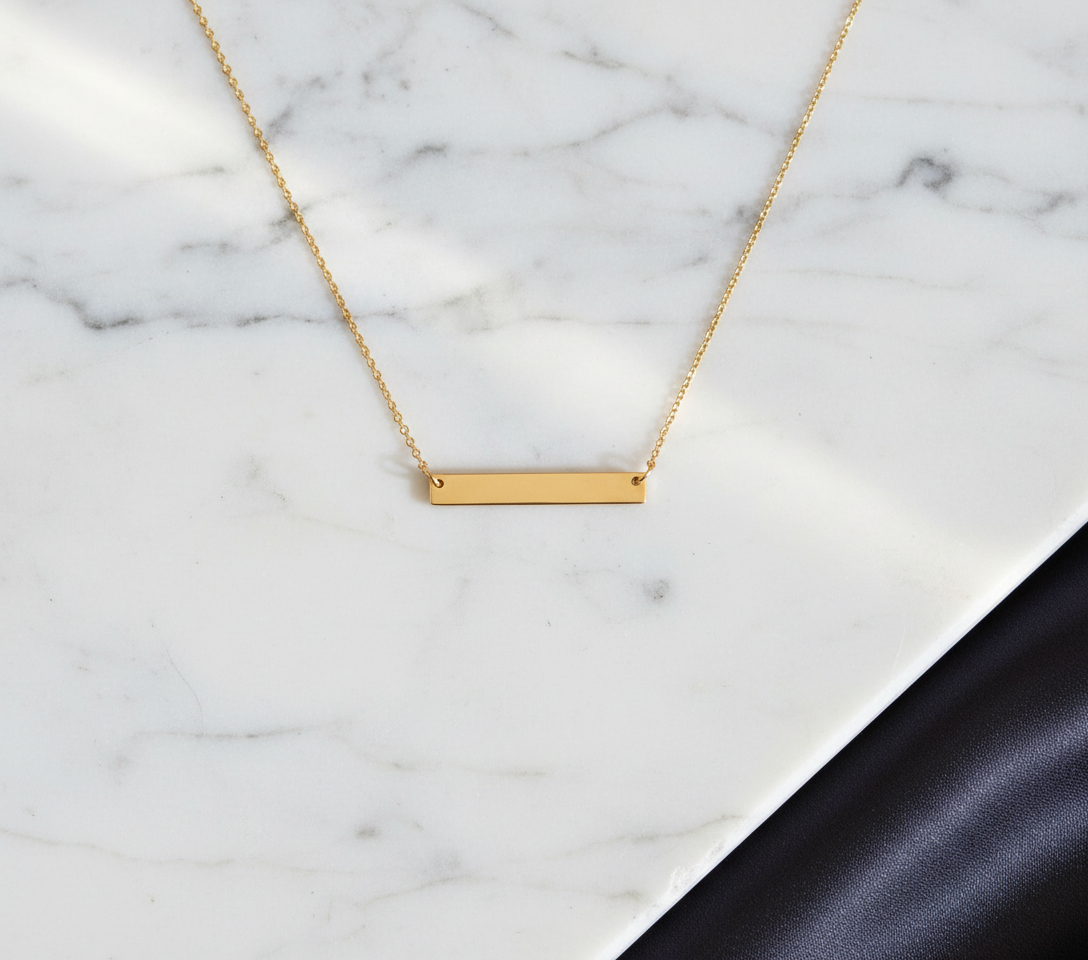 14k gold polished horizontal pendant necklace
