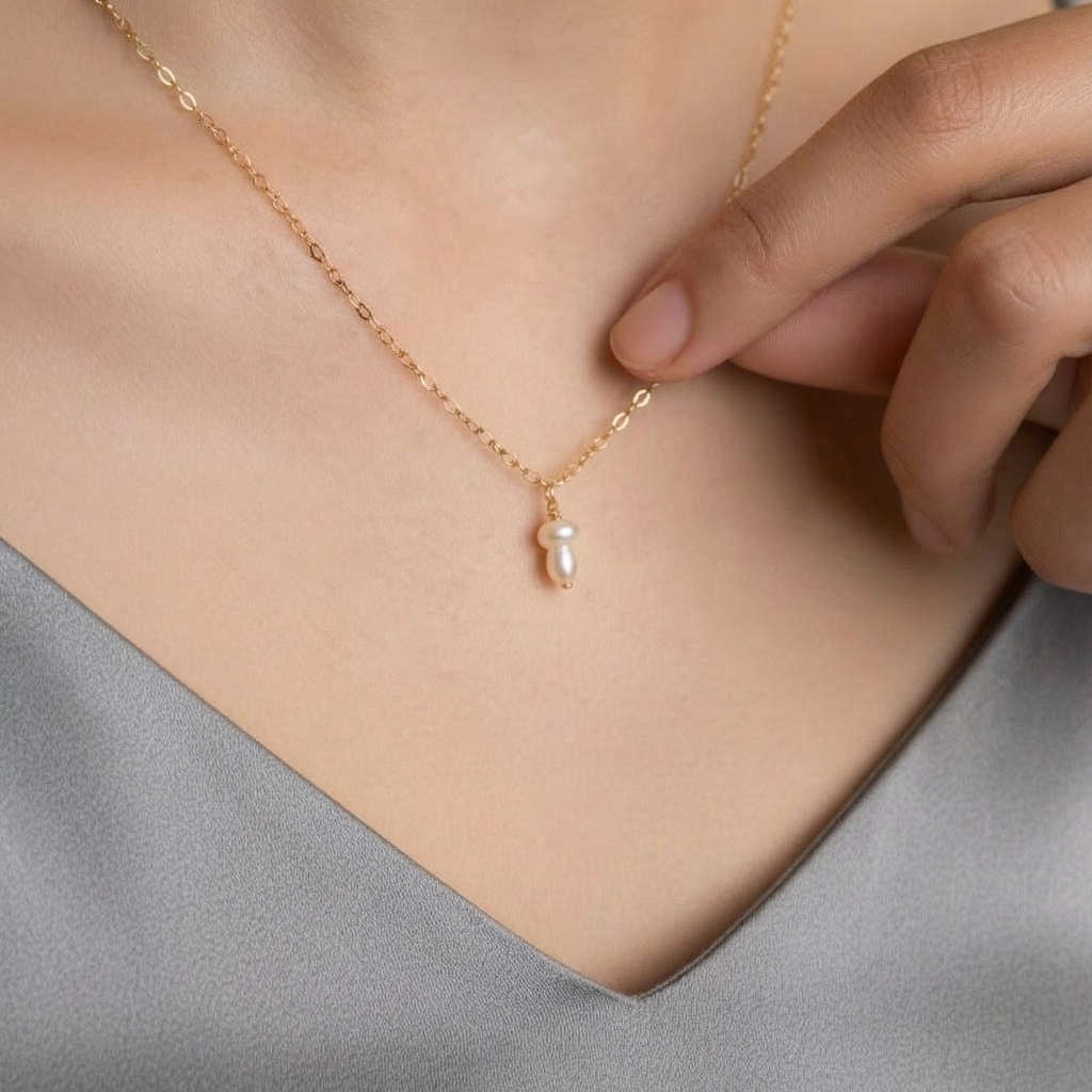 14K Gold Natural Pearl Organic Nugget Necklace Factory Direct