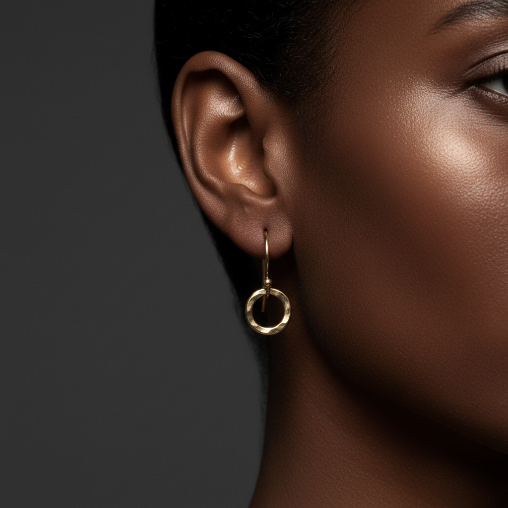 14k gold handmade hammered round earrings