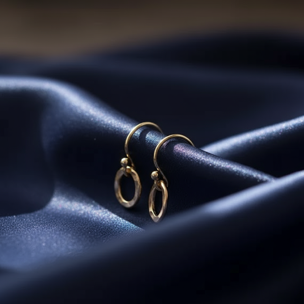 14k gold handmade hammered round earrings