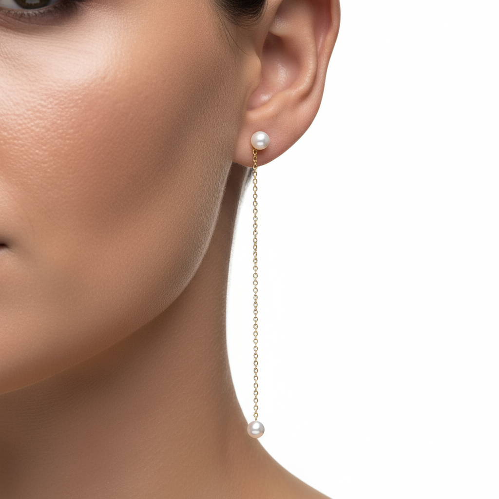 14k Gold Dainty Pearl Drop Earrings