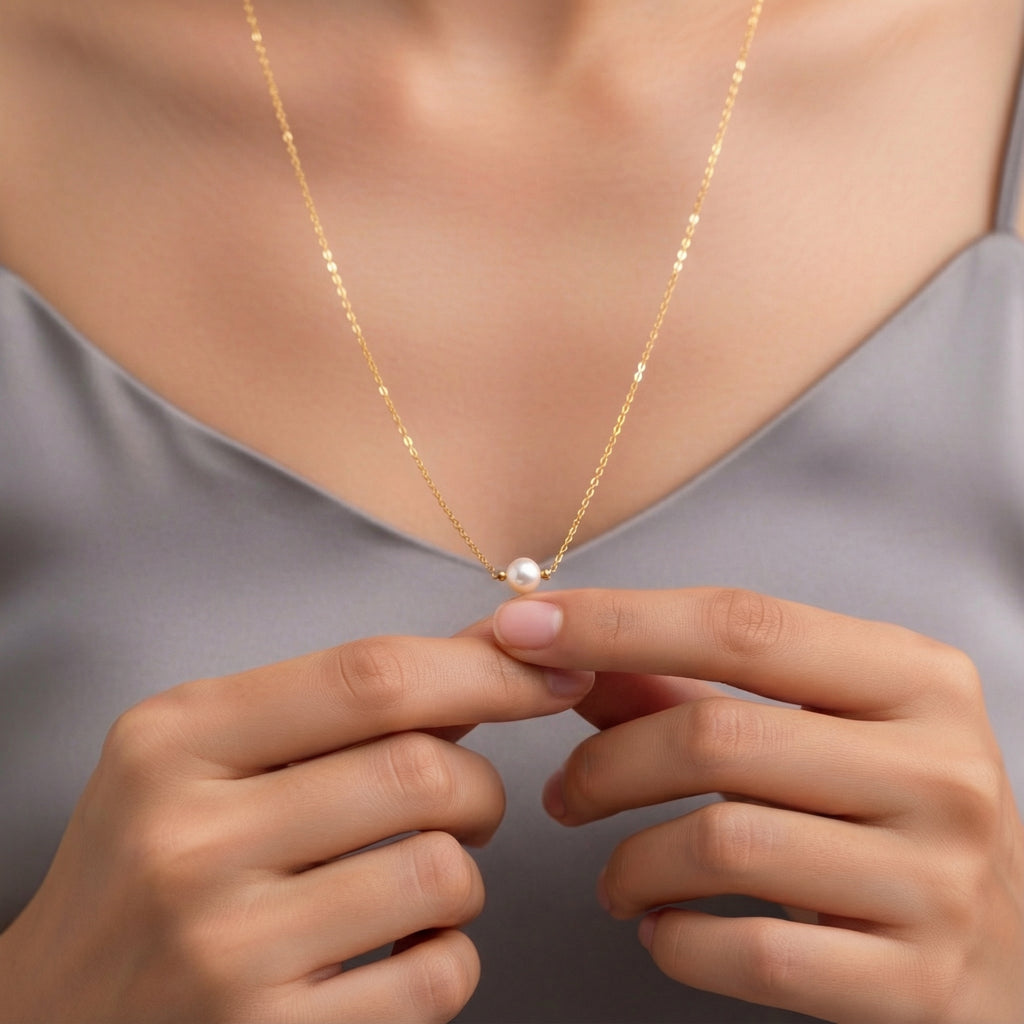 14K Gold Single Natural Pearl Necklace