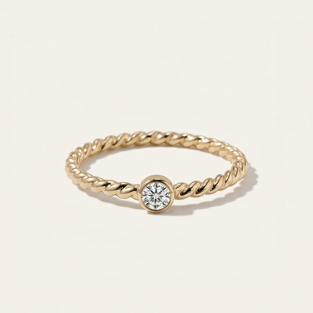 14K Solid Gold Moissanite Rope Twist Ring, Engagement Wedding Band