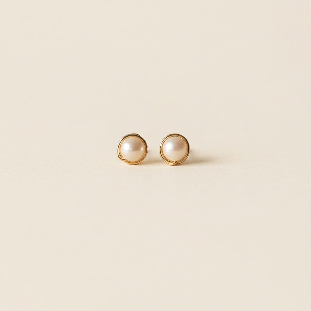 14k gold hand-wrapped natural pearl stud earrings
