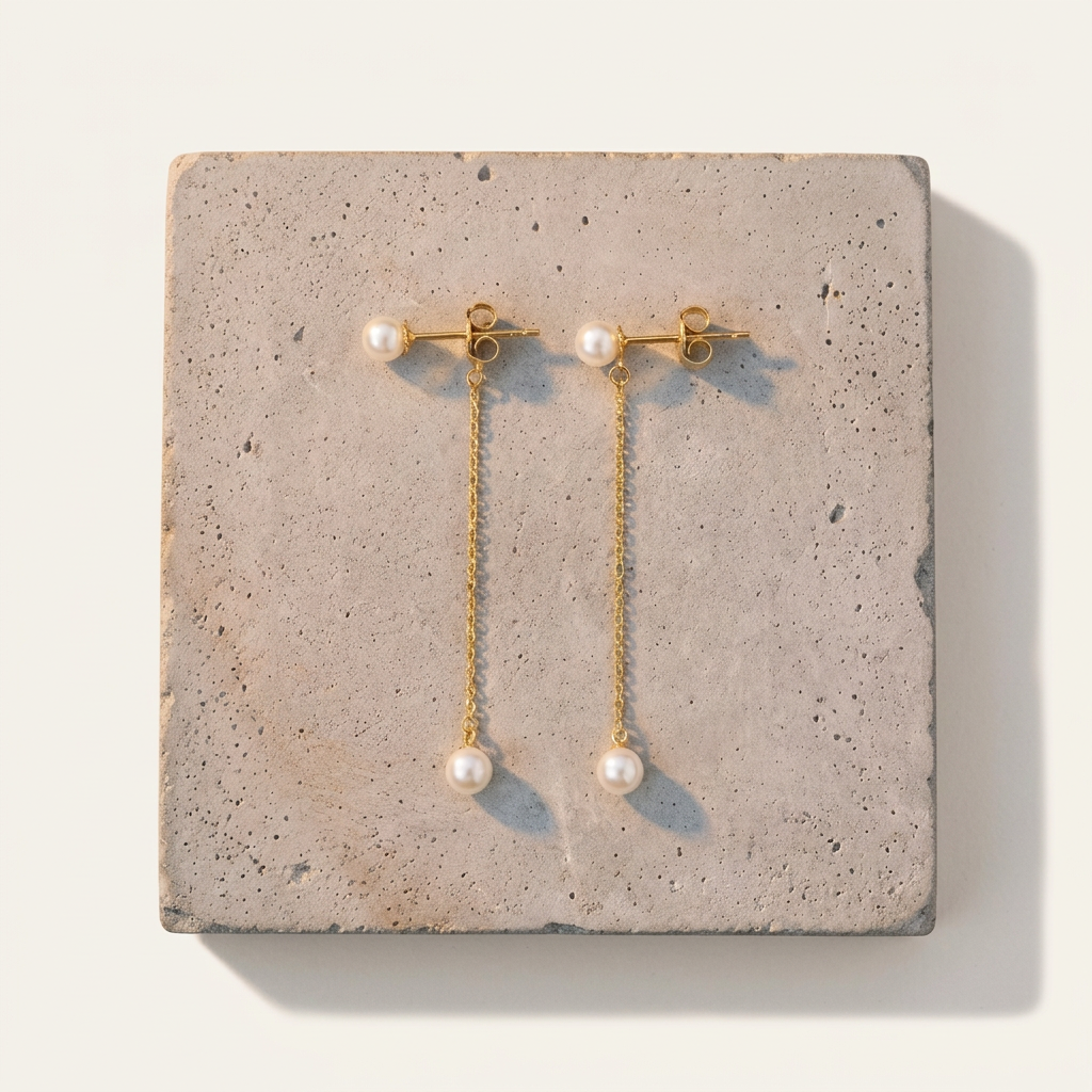 14k Gold Dainty Pearl Drop Earrings