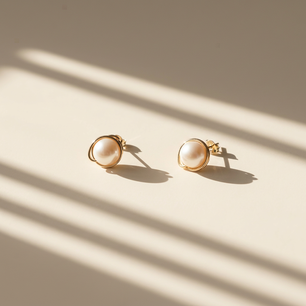 14k gold hand-wrapped natural pearl stud earrings