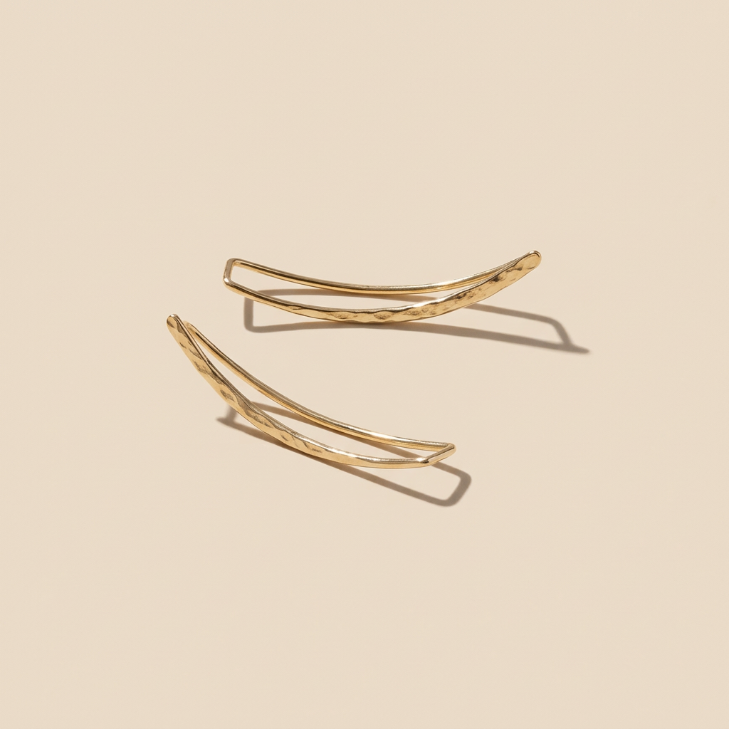 14k gold U-shaped hammered earrings