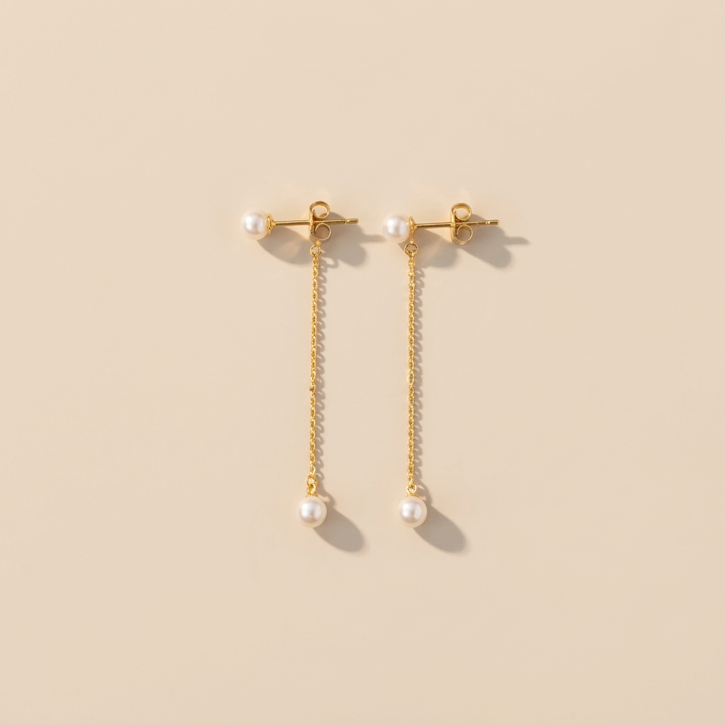 14k Gold Dainty Pearl Drop Earrings