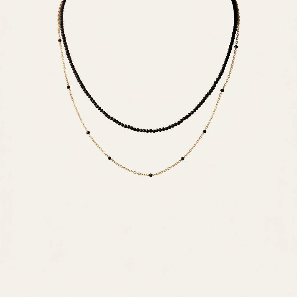 14K Gold Black Spinel Layered Necklace